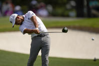 Xander Schauffele tees off on the third hole during the final round of the Masters golf tournament on Sunday, April 11, 2021, in Augusta, Ga. (AP Photo/Matt Slocum)