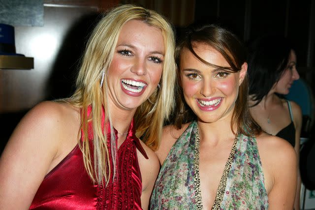 <p>Matthew Peyton/Getty Images</p> Britney Spears and Natalie Portman New York City in December 2002