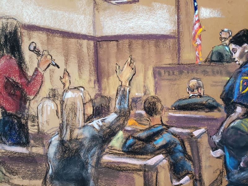 Potential jurors raise their hands and explain why they can't serve on the jury of film producer Harvey Weinstein's sexual assault trial