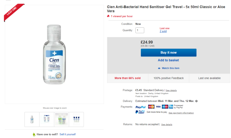 The Lidl hand sanitiser had the largest percentage inflation (eBay)