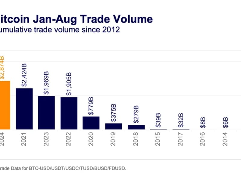 Bitcoin Jan-Aug trading volume. (Kaiko)