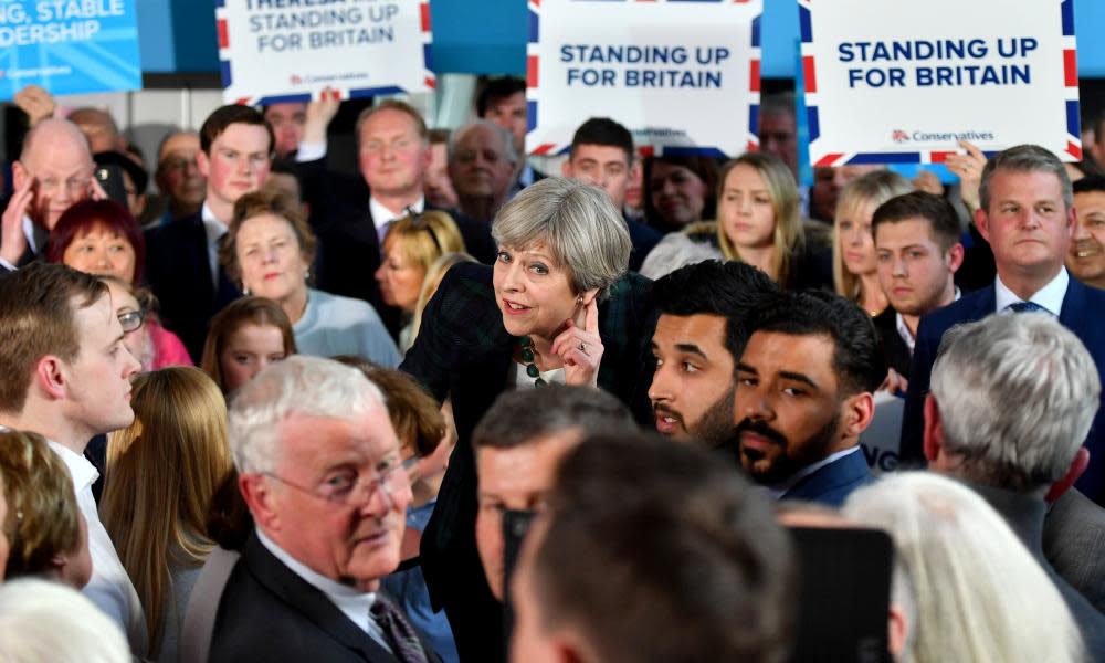 Theresa May speaks at the campaign event at the Shine centre in Leeds.