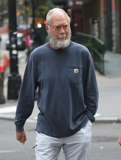 Letterbeard may not have as much ring to it as Colbeard, but it grew just the same in much the same way. David Letterman was spotted out in NYC on Sunday, sporting an impressively gruff white beard. <strong>WATCH: David Letterman Gives Hilarious, Star-Studded Farewell to Late Show</strong> Splash News Honestly, all we want to do is touch it. <strong>WATCH: Stephen Colbert Shaves His 'Colbeard' in First 'Late Show' Promo </strong> The former <em>Late Show</em> host has clearly become the new heir to the hair after his successor Stephen Colbert's own Santa Claus-like facial features following the end of <em>The Colbert Report. </em> We'll keep you updated on the growing problem among former late night talk show hosts as it manifests itself, but in the meantime, watch ET's best moments with Letterman over the years below. <strong>WATCH: ET's Top 10 Moments With David Letterman </strong>