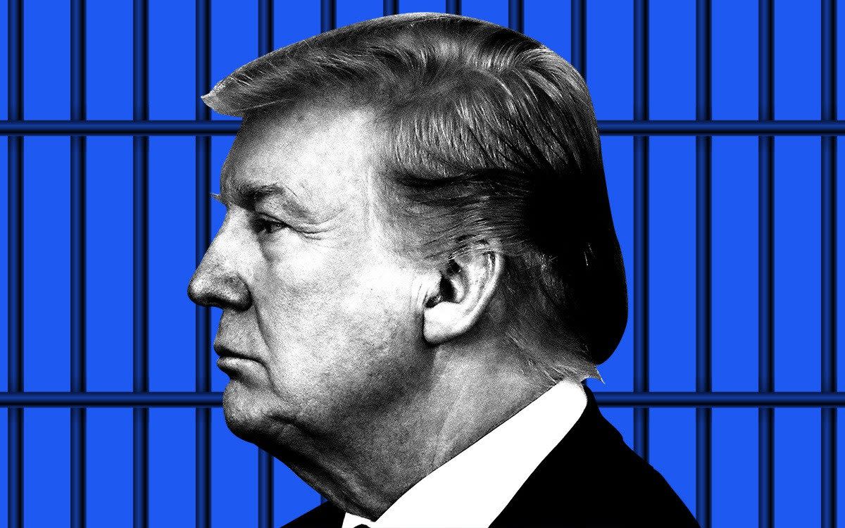 Donald Trump in front of prison bars