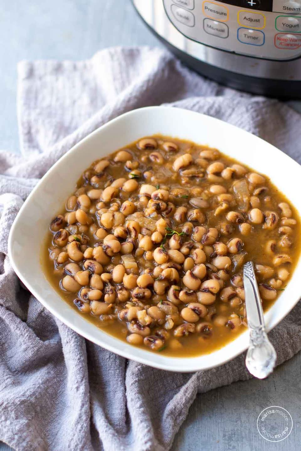 <p>While typically a more traditional New Year's dish, no one will fault you for making these delicious beans a little early. They're an excellent side.</p><p><strong>Get the recipe at <a href="https://marisamoore.com/vegan-instant-pot-black-eyed-peas/" rel="nofollow noopener" target="_blank" data-ylk="slk:Marisa Moore;elm:context_link;itc:0;sec:content-canvas" class="link ">Marisa Moore</a>.</strong></p>