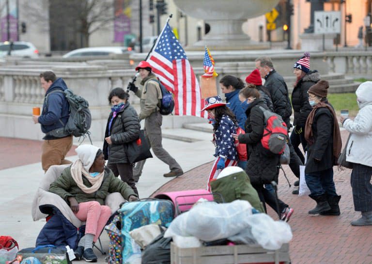 Les partisans de Trump en provenance de Boston en marche vers le Capitole, à leur arrivée à Washington le 6 janvier 2021 au matin - Joseph Prezioso © 2019 AFP