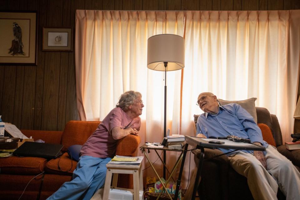 Tom and Joanne Heindel in their home in Big Pine, Calif.