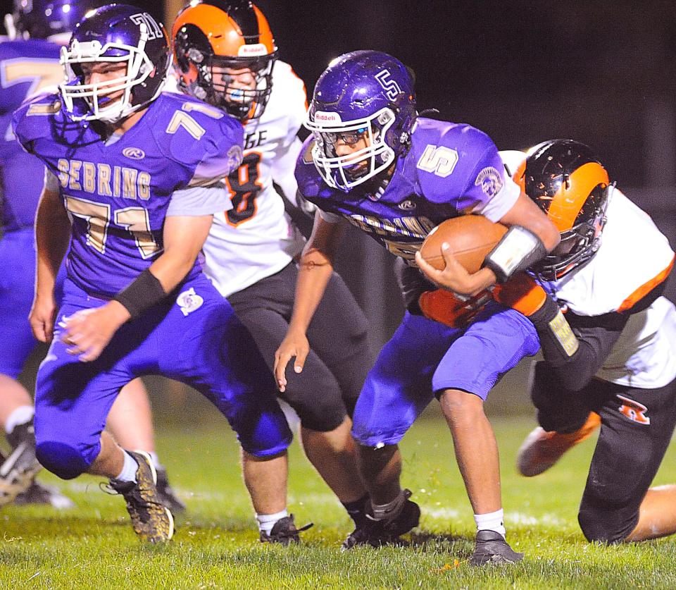 Sebring McKinley's Jahvian Cundiff carries the ball during a Mahoning Valley Athletic Conference game Friday, October 7, 2022 against Mineral Ridge.