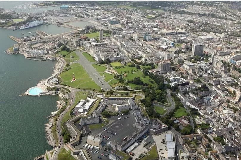 An aerial view of Plymouth