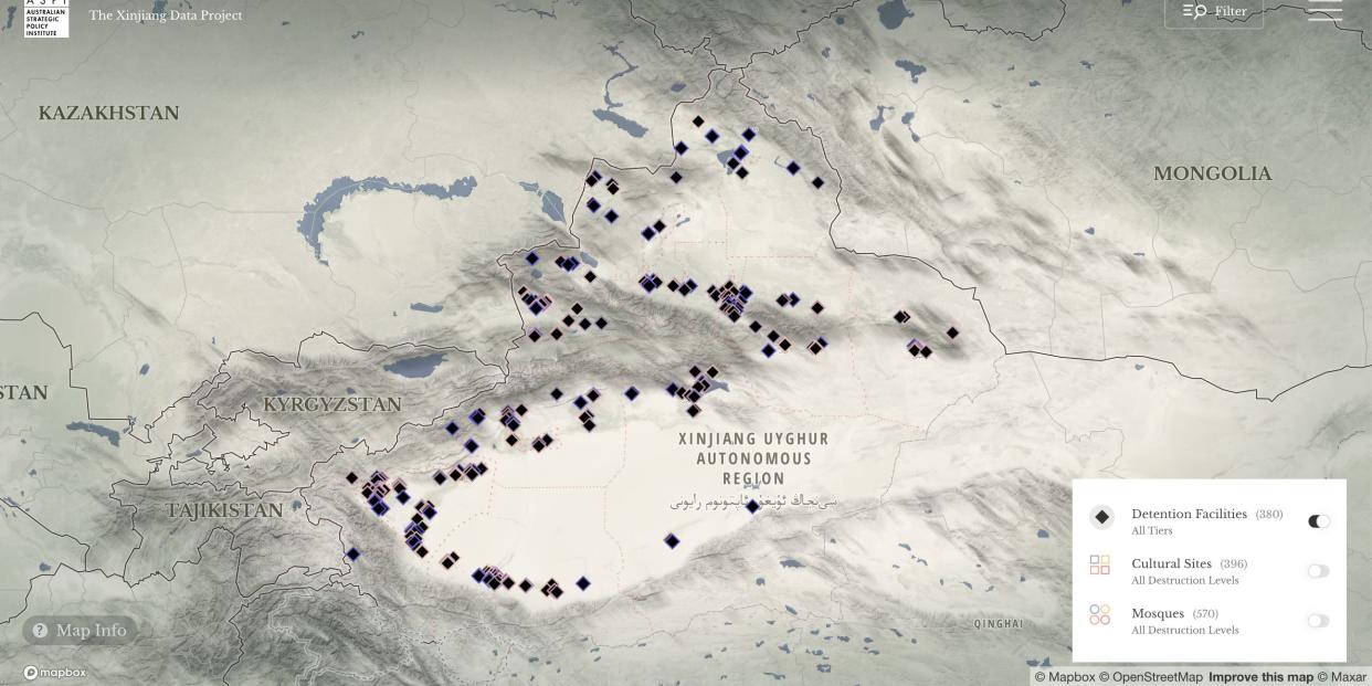 UIghur Muslims map camps Xinjiang