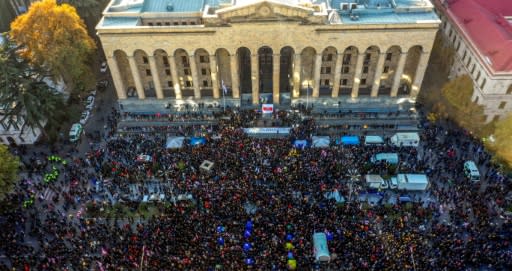 Tens of thousands of protesters gathered outside parliament on Monday