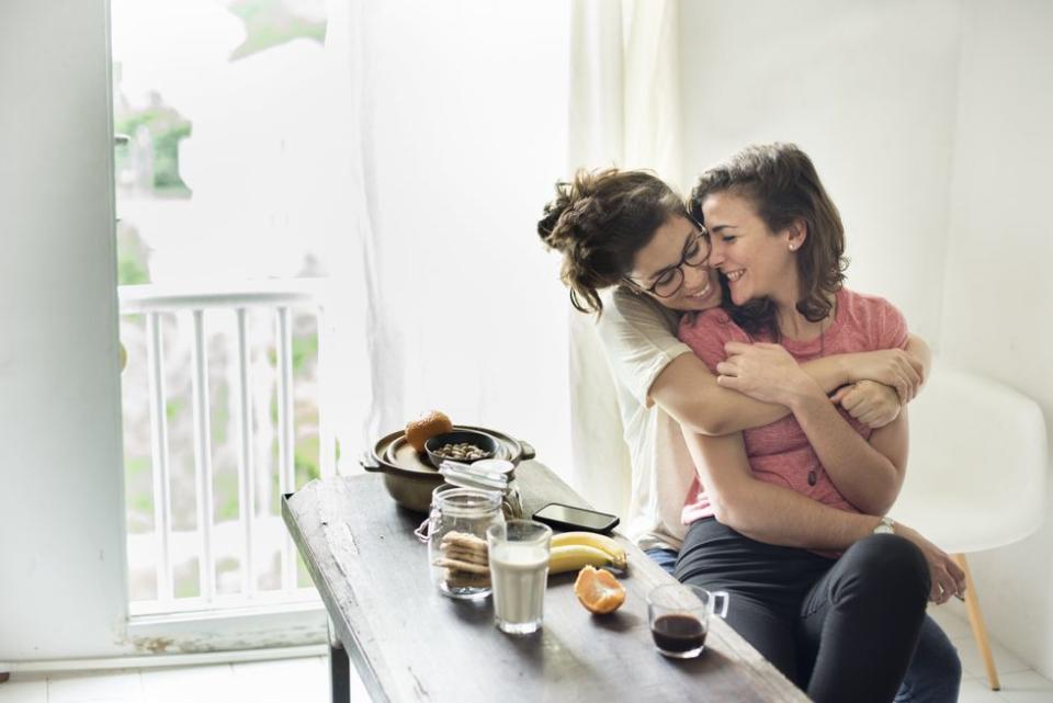 two girls cuddling