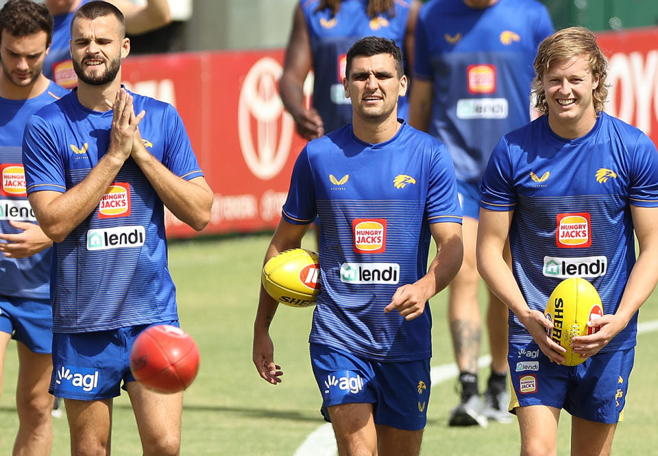 Josh Rotham and Jackson Nelson, pictured here at a West Coast Eagles training session.