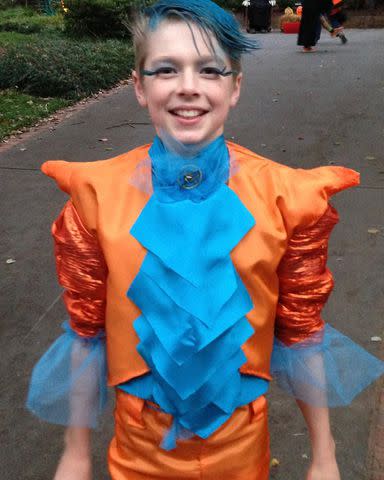 <p>Hunter Schafer/Instagram</p> A 13-year-old Hunter Schafer poses in her Halloween costume inspired by "The Hunger Games"