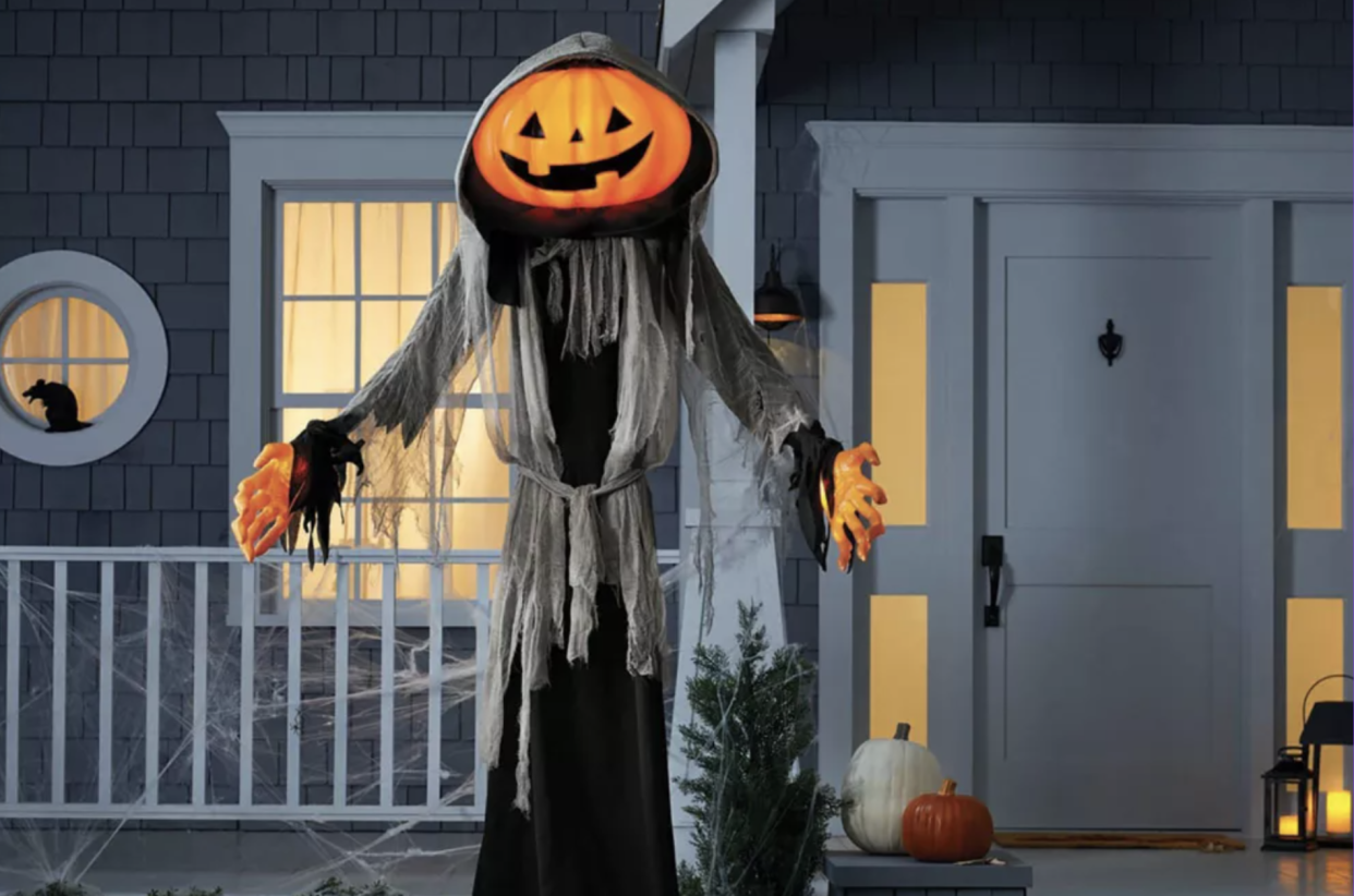 Target's Lewis The Pumpkin Ghoul is shown as part of Yahoo's guide to the most popular Halloween decorations.