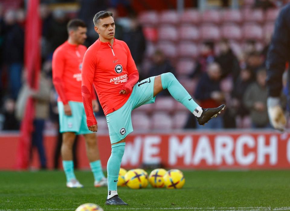 Leandro Trossard warms up before kick-off against Southampton (Reuters)