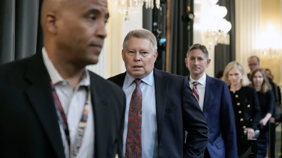 In this June 2022 photo, J. Michael Luttig arrives to testify before the House select committee investigating the January 6, 2021, Capitol riot. - Drew Angerer/Getty Images