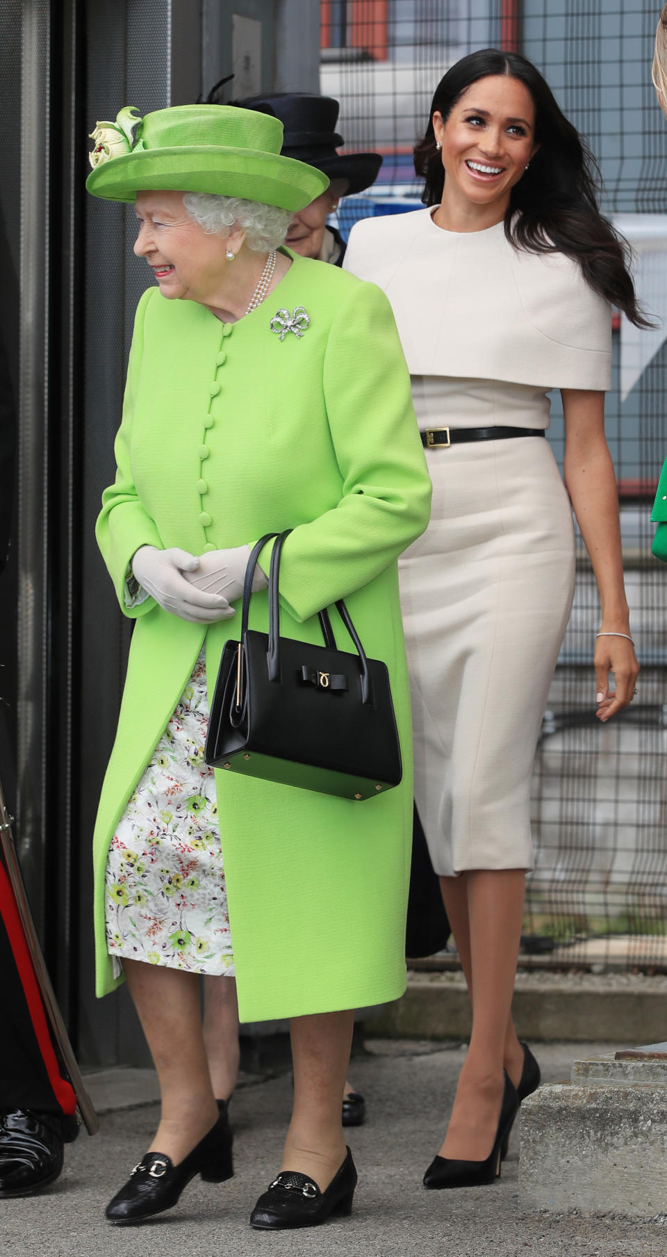 The former Meghan Markle and Queen Elizabeth II.&nbsp; (Photo: PETER BYRNE via Getty Images)