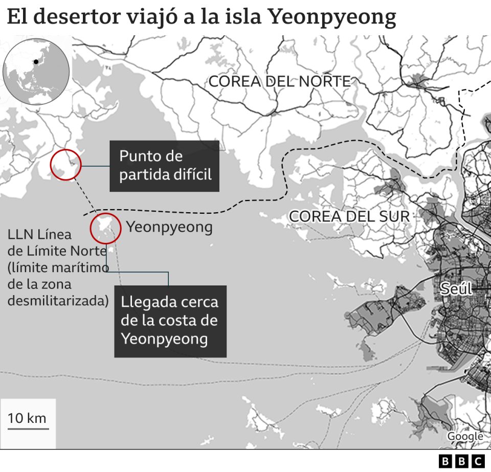 Mapa del recorrido de Kim y su familia.