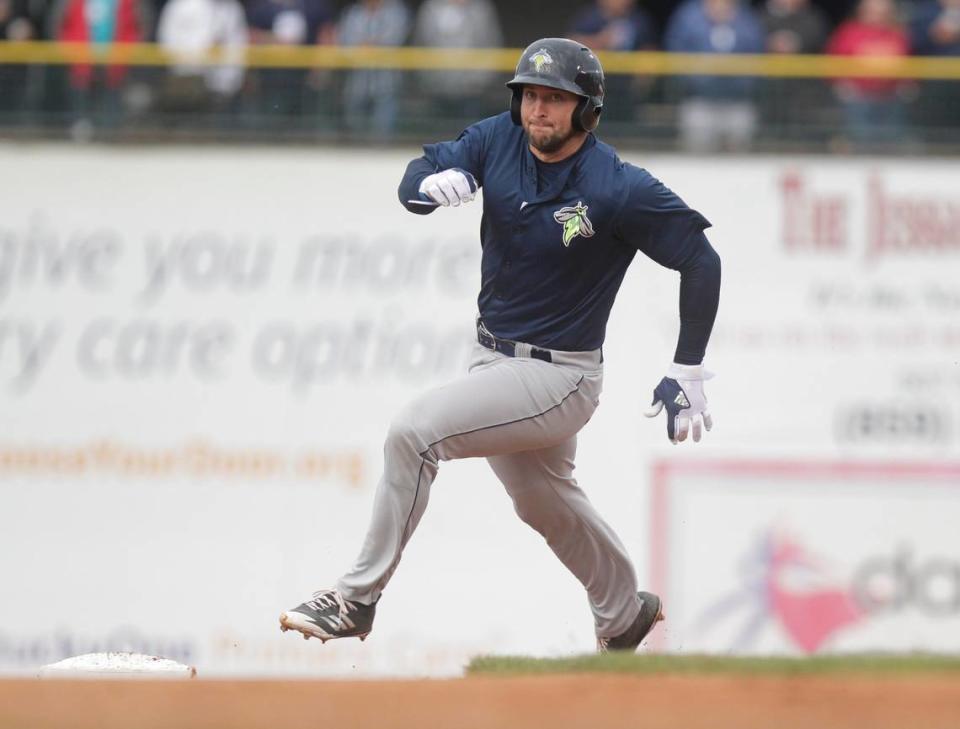 When Tim Tebow’s football career ended he embarked on a four-year minor league baseball career that included a stop in Lexington playing for the Columbia (S.C.) Fireflies against the Legends in 2017. Ebony Cox/Herald-Leader File Photo