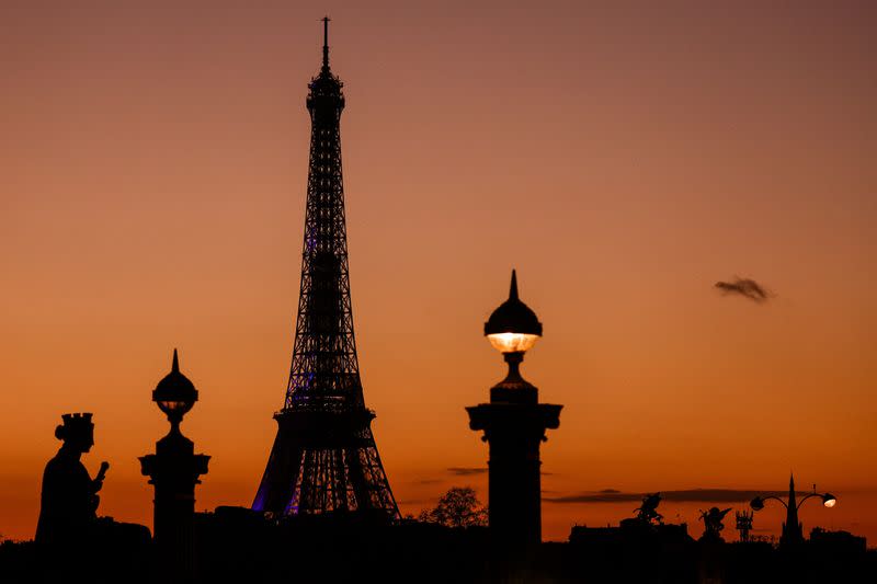 FILE PHOTO: The Eiffel Tower is seen at sunset in Paris
