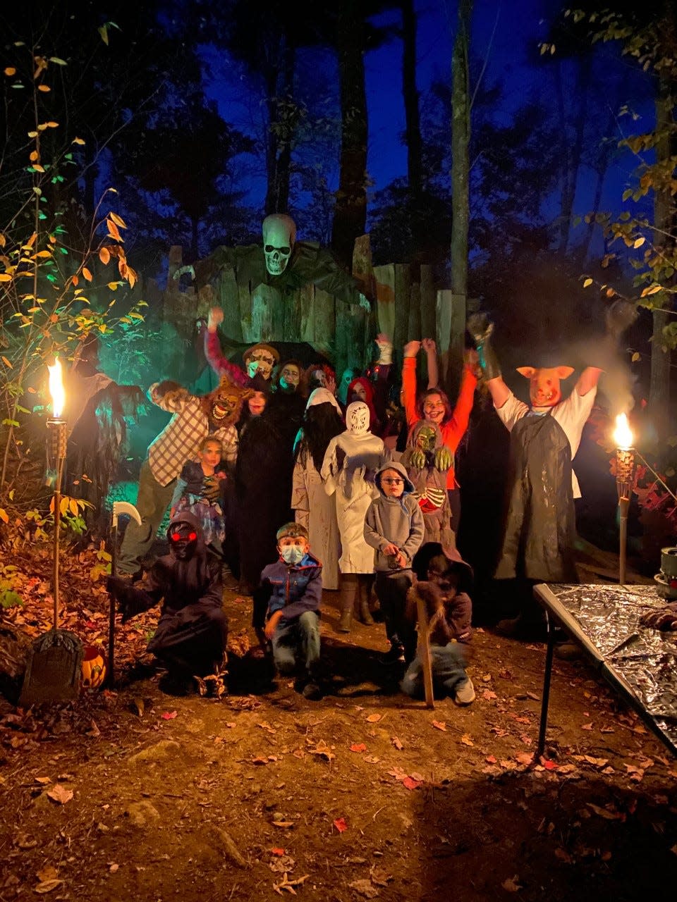 Jacob Hartford and a few of his "friends" are ready to welcome you to visit the Boo Crew for Halloween at the Aurora Woods haunted walk at 6 Keefe Road in Barrington.