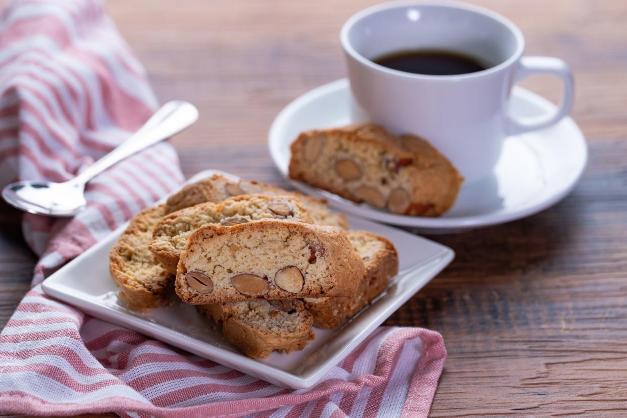 Italian biscotti cookies with a cup of coffee