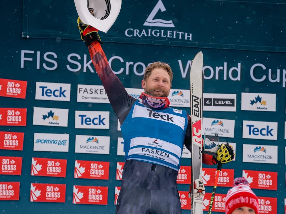 Brady Leman of Canada, who is retiring from competitive ski cross at age 36, won his last race in the men's big final on Saturday at the World Cup Finals near Collingwood, Ont. (Aaron Dutra/CBC Sports - image credit)