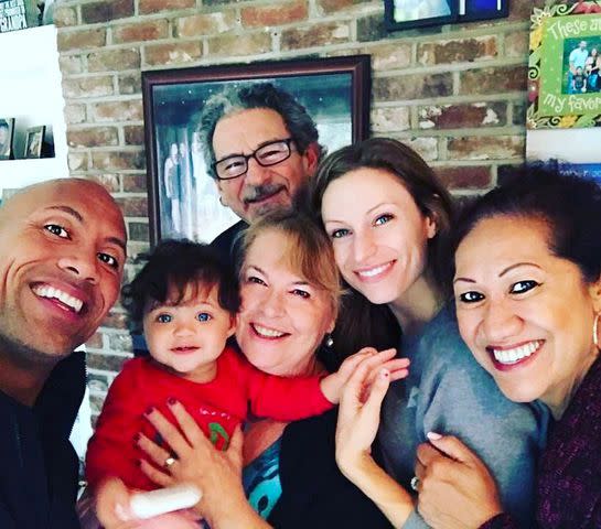 <p>Dwayne Johnson Instagram</p> Dwayne Johnson and Lauren Hashian with their family.