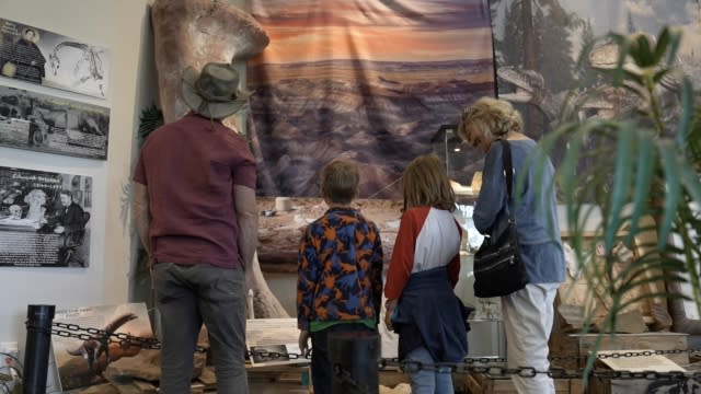 Visitors inside The Museum at Dinosaur Junction.