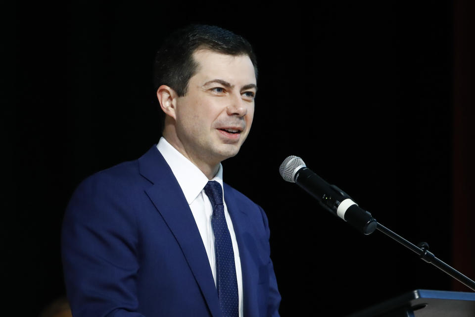 Democratic presidential candidate former South Bend, Ind., Mayor Pete Buttigieg speaks at the National Action Network South Carolina Ministers' Breakfast, Wednesday, Feb. 26, 2020, in North Charleston, S.C. (AP Photo/Matt Rourke)