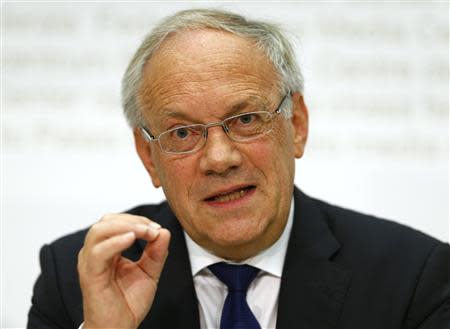 Swiss Economy Minister Johann Schneider-Ammann speaks to the media during a news conference in Bern September 27, 2013. REUTERS/Ruben Sprich