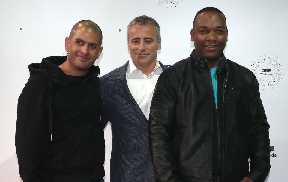 Top Gear presenters, Chris Harris (left), Matt LeBlanc (centre) and Rory Reid attend the showcase gala for BBC Worldwide in at the ACC Liverpool. (Photo by Peter Byrne/PA Images via Getty Images)