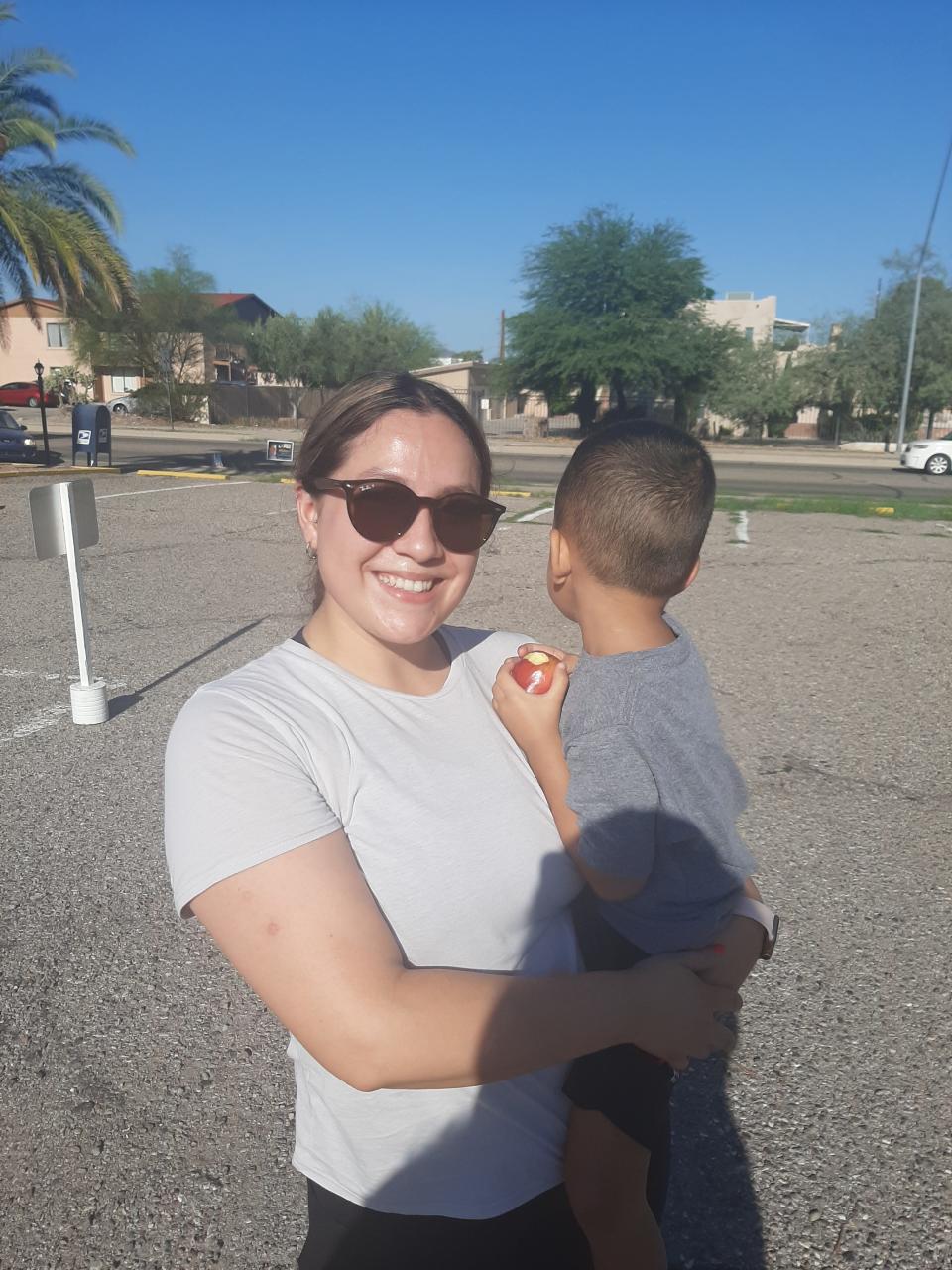 Annalisa Cordova, a self-employed medical contractor, was there with her young son, Sam. The most important issue to her this election is "women's rights, of course."
