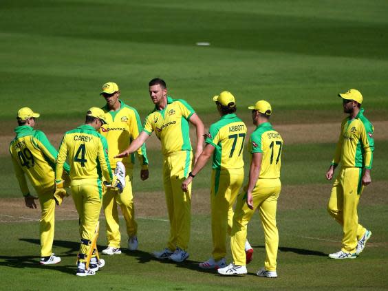 Josh Hazlewood takes part in Australia’s warm-up game at the Ageas Bowl (Getty Images)