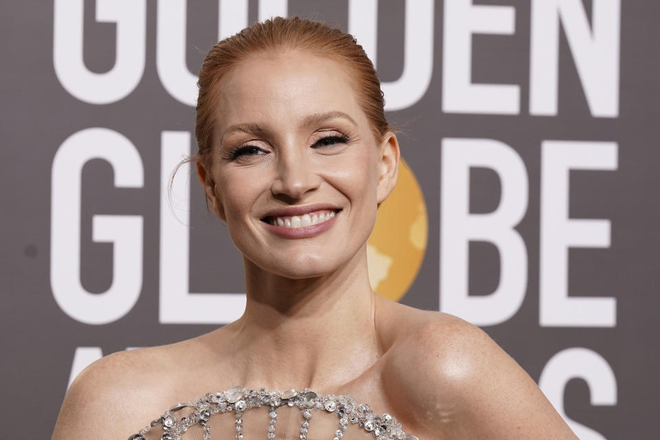 Jessica Chastain arrives at the 80th annual Golden Globe Awards at the Beverly Hilton Hotel on Tuesday, Jan. 10, 2023, in Beverly Hills, Calif. (Photo by Jordan Strauss/Invision/AP)