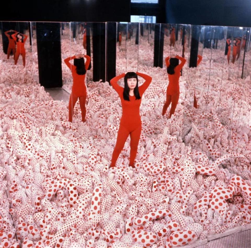 Japanese artist Yayoi Kusama in the middle of her installation ‘Infinity Mirror Room - Phallis Field’ during a show at Castellane Gallery in New York in 1965. Photo courtesy of the Smithsonian Museum.