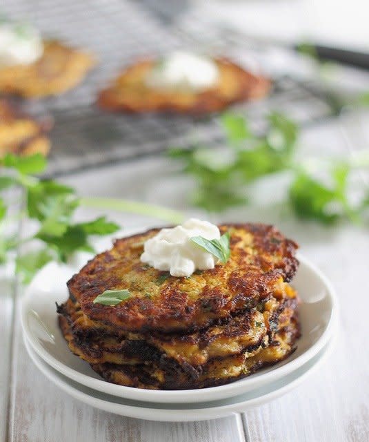 <strong>Get the <a href="http://www.runningtothekitchen.com/spicy-spaghetti-squash-latkes/" target="_blank">Spaghetti Squash Latkes recipe</a> from Running To The Kitchen </strong>