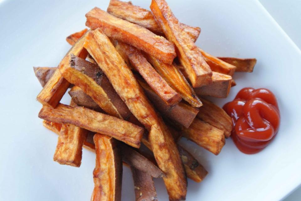 Substitute French Fries for Sweet Potato Oven Fries.