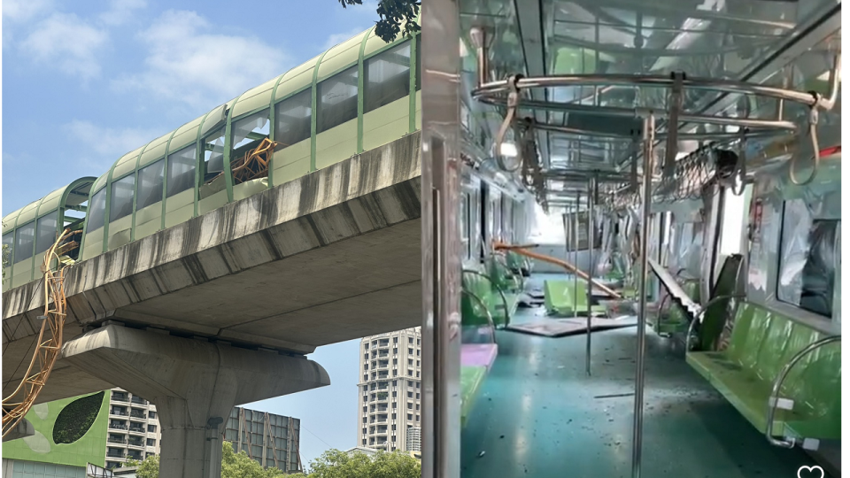 台中捷運5/10發生列車撞上興富發建案掉落吊臂的事故。民眾提供