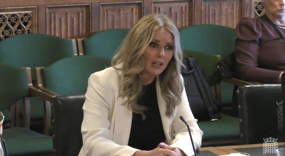 Carol Vorderman, Patron, Menopause Mandate, answering questions in front of the Women and Equalities Select Committee at the House of Commons, London, on the subject of Menopause and the workplace. Picture date: Wednesday March 22, 2023.