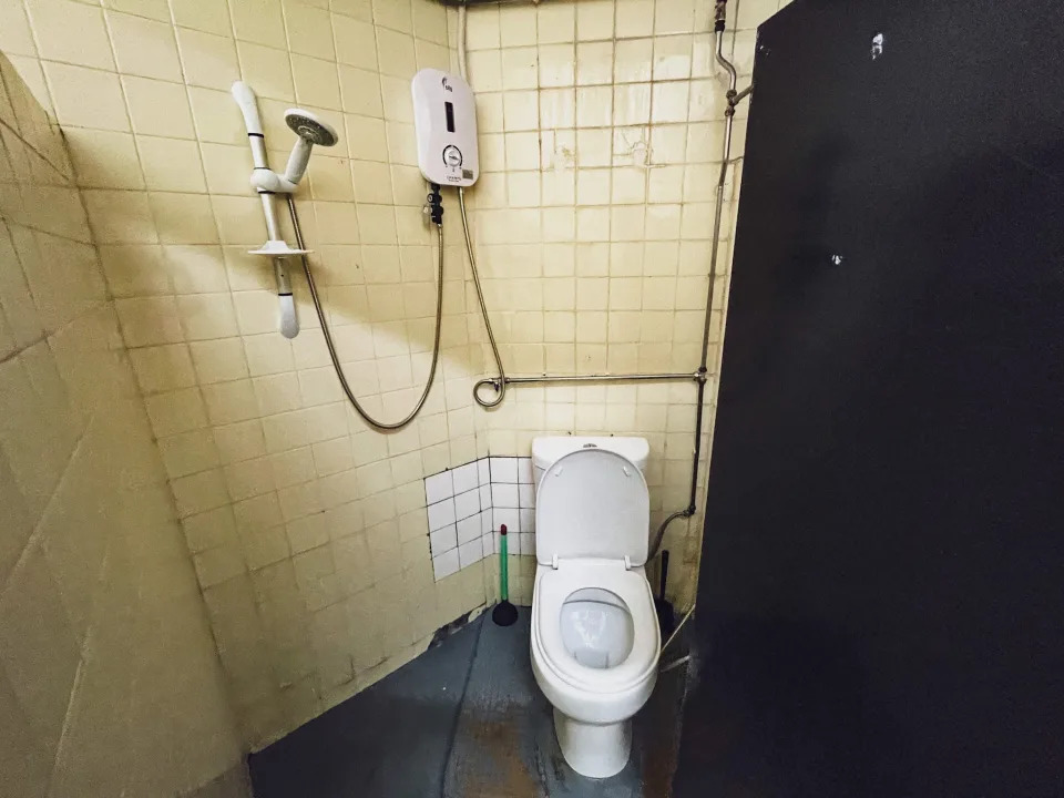 The shower and toilet.