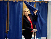 Marine Le Pen, French National Front (FN) political party candidate for French 2017 presidential election, exits a polling booth in the second round of 2017 French presidential election at a polling station in Henin-Beaumont, France, May 7, 2017. REUTERS/Pascal Rossignol