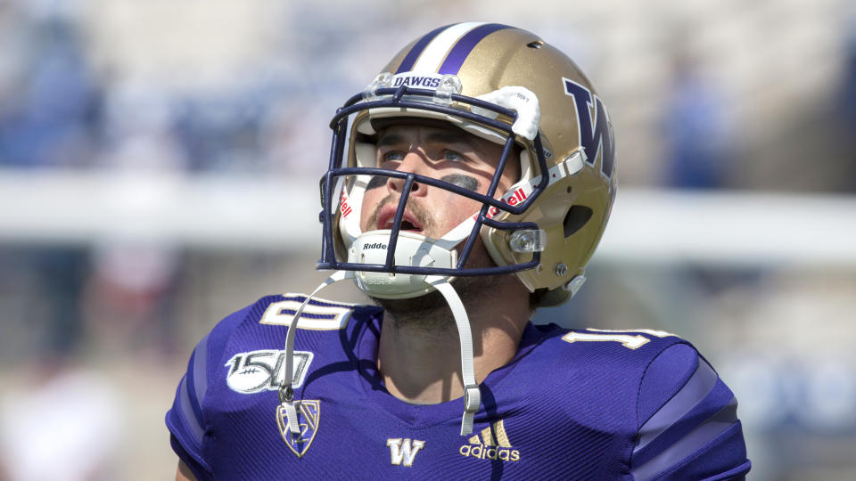 Washington QB Jacob Eason is starting to play his way into the first-round discussion. (Getty Images)