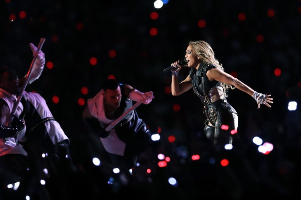 Jennifer Lopez performs during halftime of the NFL Super Bowl in 2020.