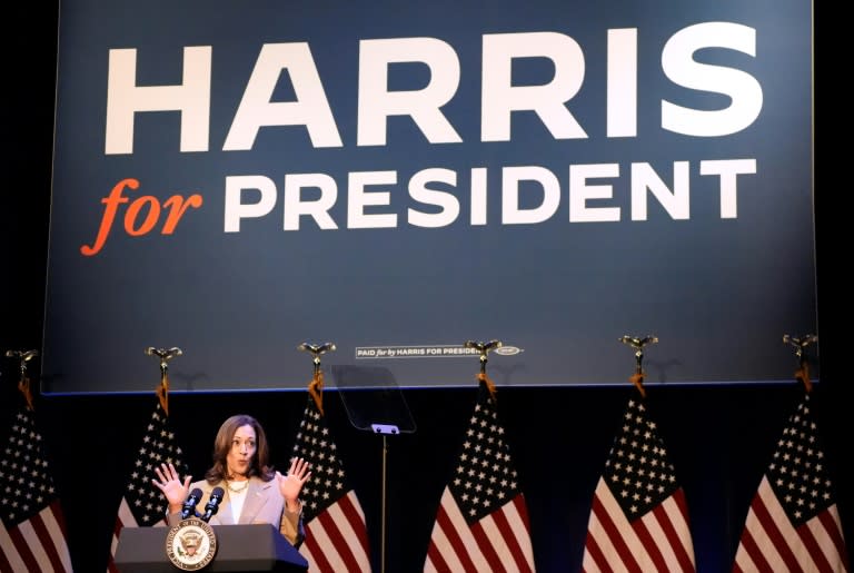 La vicepresidenta estadounidense y candidata presidencial demócrata Kamala Harris habla en un evento de recaudación de fondos en Pittsfield, Massachusetts, el 27 de julio de 2024 (Stephanie Scarbrough)