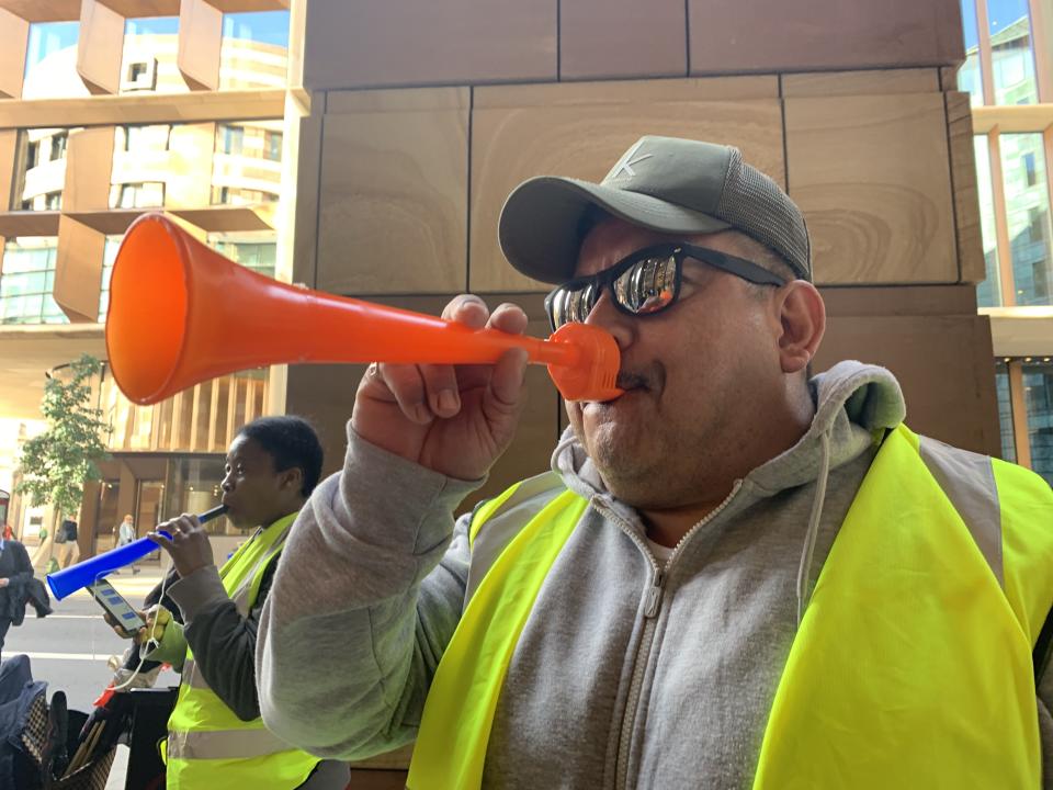 WeWork faced protests outside its Bank office space in Central London. Photo: Yahoo Finance UK / Tom Belger