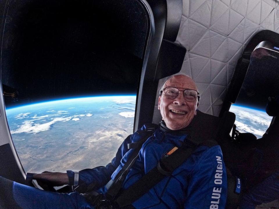 View out the window of Blue Origin, in 2022 with paying astronaut Clint Kelly.