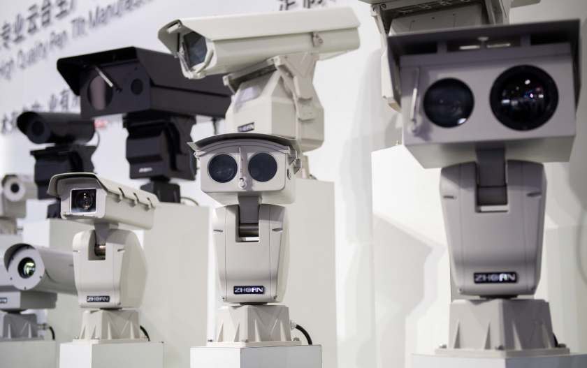AI (Artificial Inteligence) security cameras using facial recognition technology are displayed at the 14th China International Exhibition on Public Safety and Security at the China International Exhibition Center in Beijing on October 24, 2018. (Photo by NICOLAS ASFOURI / AFP) (Photo credit should read NICOLAS ASFOURI/AFP via Getty Images)