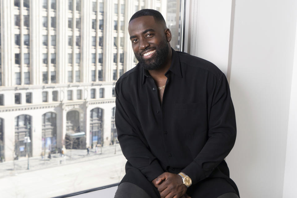 Shamier Anderson poses for a portrait in New York on March 15, 2023, to promote his film “John Wick: Chapter 4." (AP Photo/Gary Gerard Hamilton)